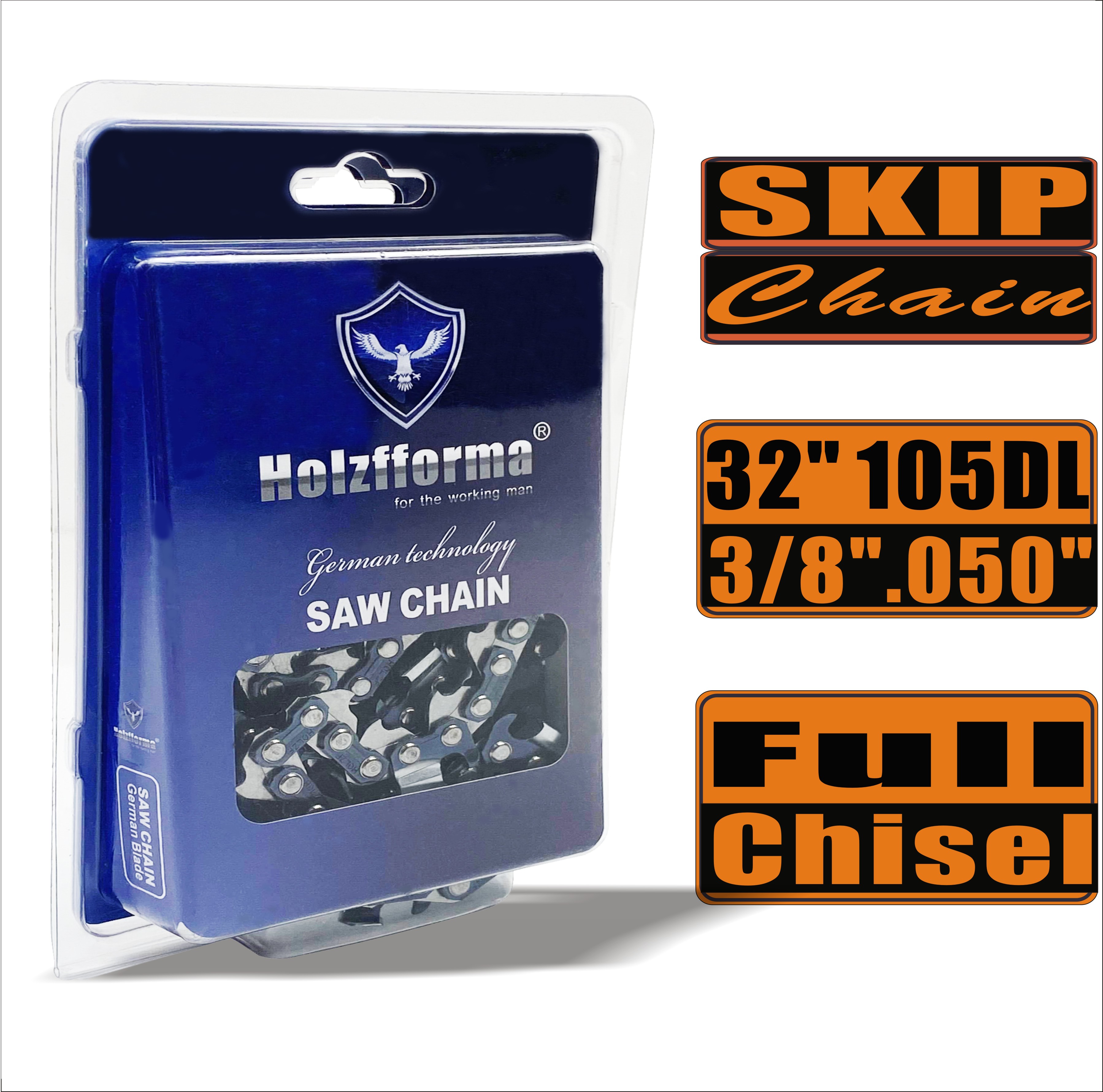 Holzfforma® Skip Chain Full Chisel 3/8'' .050'' 32inch 105DL цепи для Бензопилы Высококачественные немецкие лезвия и звенья