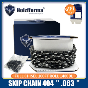 Holzfforma® 100FT Roll .404' .063'' Пильная цепь со скиповым долотом и 40 комплектами подходящих соединительных звеньев и 25 коробок