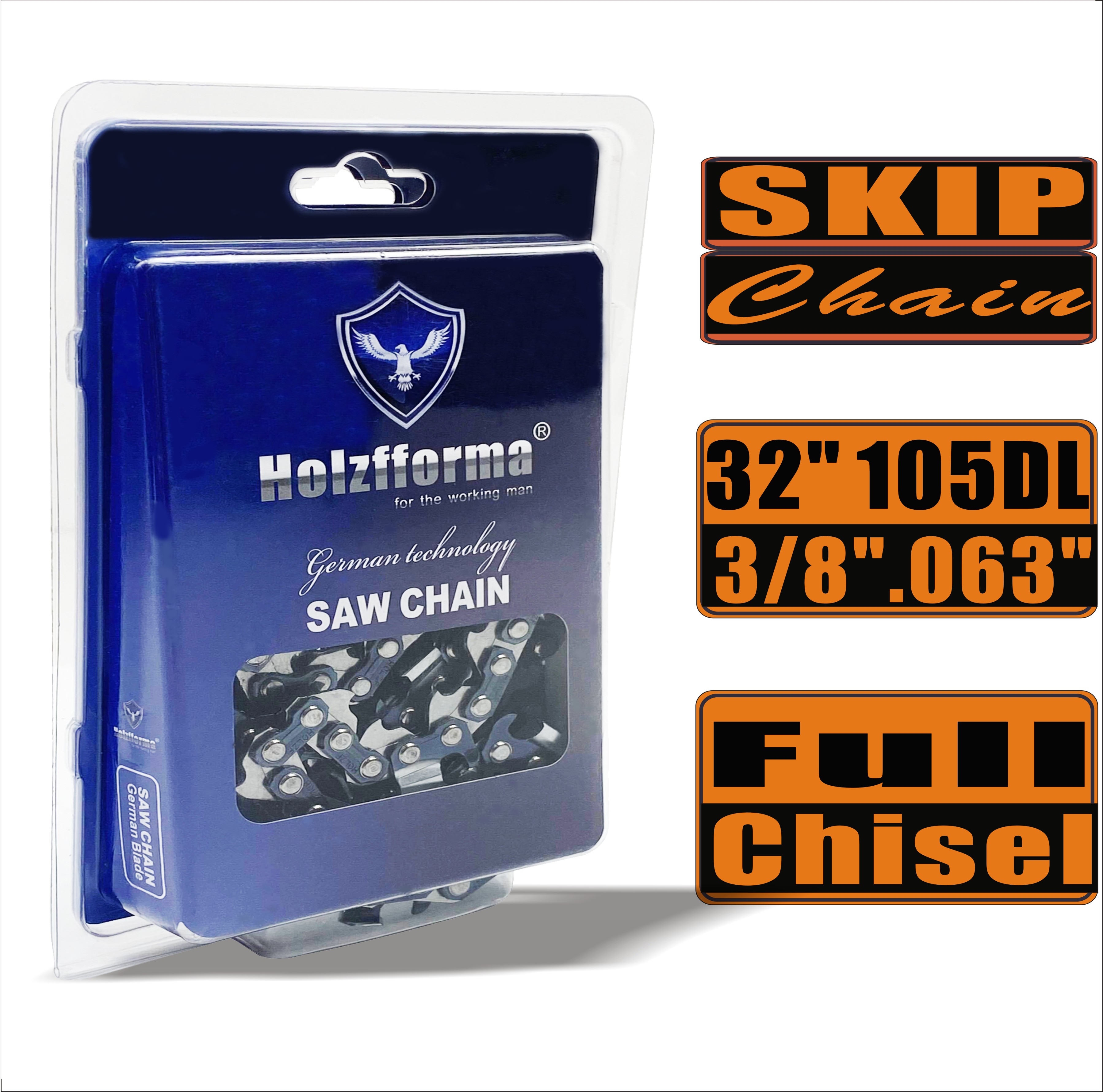 Holzfforma® Skip Chain Full Chisel 3/8'' .063'' 32inch 105DL цепи для Бензопилы Высококачественные немецкие лезвия и звенья